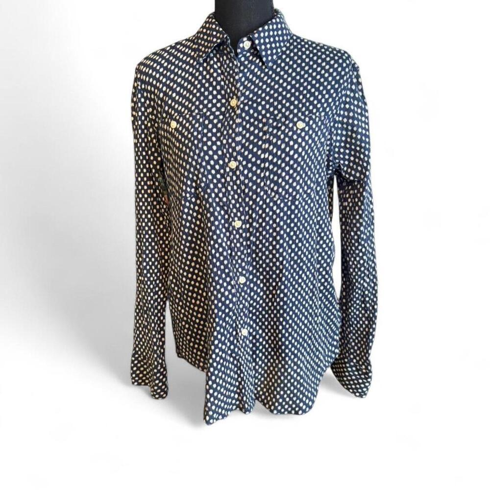 Chaps navy blue and white design button down shirt Size Large